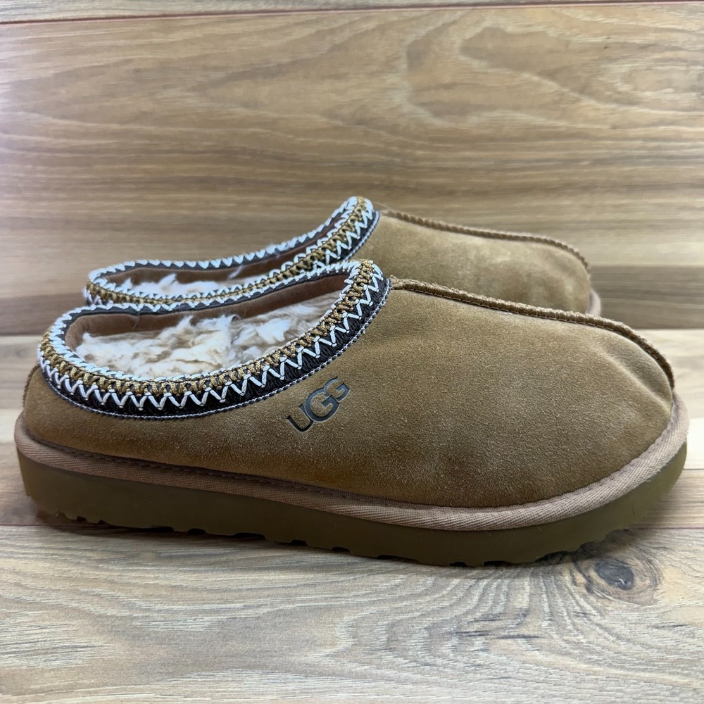UGG Tasman Slippers Womens 11 Chestnut Suede Sherpa Shearling Cozy Cottagecore